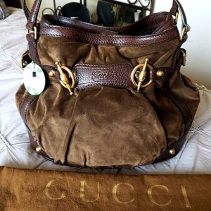 GUCCI NWT 💚AUTHENTIC CHOCOLATE SUEDE JOCKEY HOBO